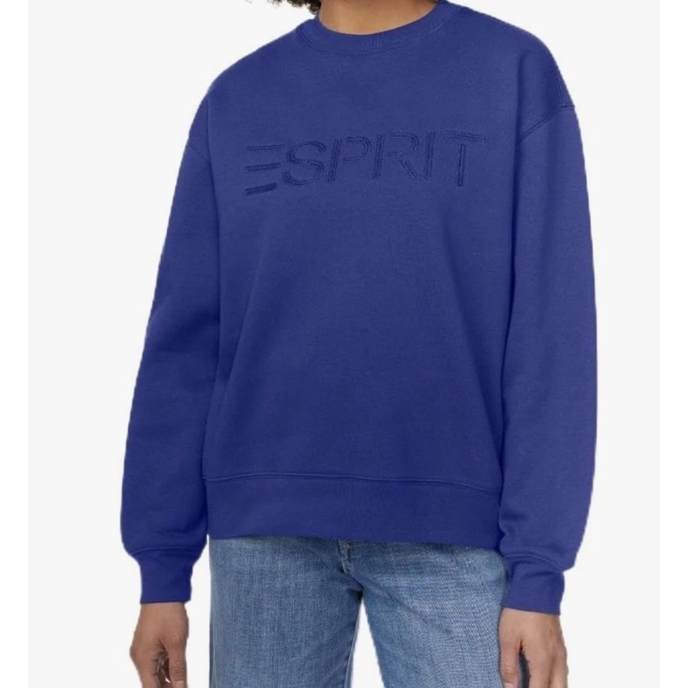Esprit Women Royal Blue Embroidered Logo Crewneck Sweatshirt •L• Viral 90s Retro